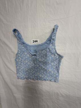 Aeropostale Blue Floral Ribbed Henley Crop Tank Top Size M